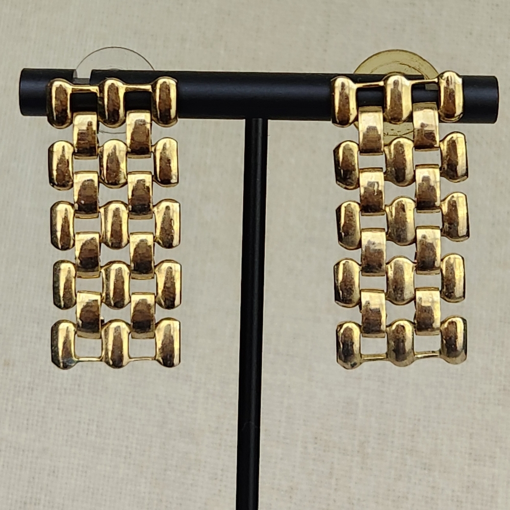 Vintage Gold Tone Chain Link Watch Band Earrings Baddie